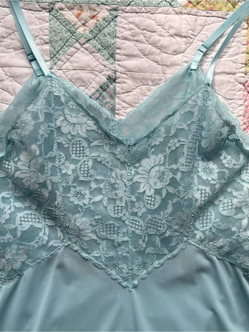 Vintage Light Blue Lace Slip Dress Large Vanity Fairy Dainty Cottagecore USA - Picture 10 of 14